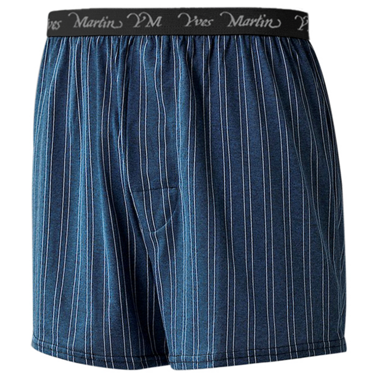 Yves Martin striped jersey boxer shorts in royal blue, front view